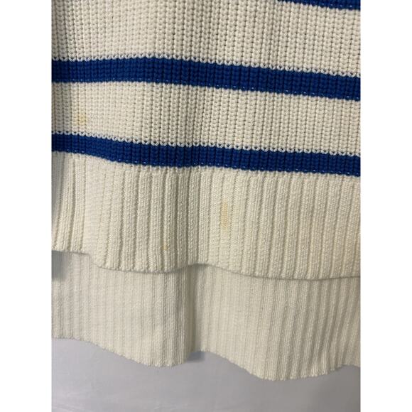 T By Talbots Womens Sweater Size MP Ivory Blue Green Stripes Thumb Hole Side Zip - Picture 11 of 13